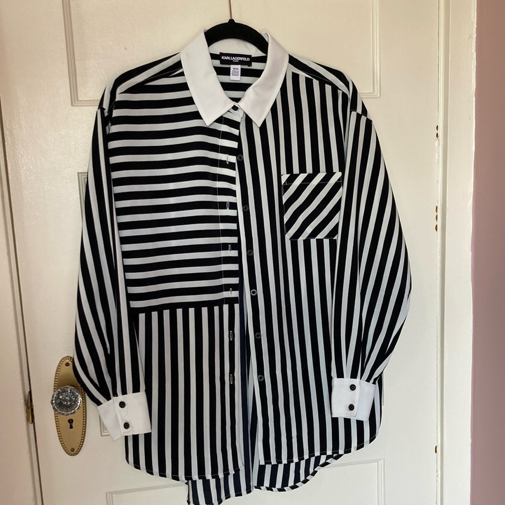 Karl Lagerfield Black and White Striped Shirt